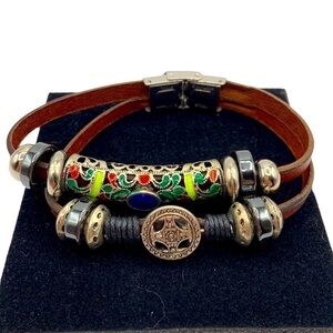 Leather Tribal Beaded Double Band Bracelet New in Box!‎